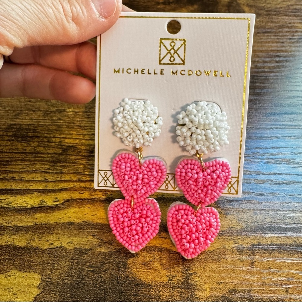 NWT Michelle McDowell Piper Pink Beaded Heart Earrings